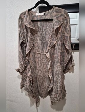 Origami by Vivien Leopard Print Draped Cardigan / Kimono Cover Up Size S/M